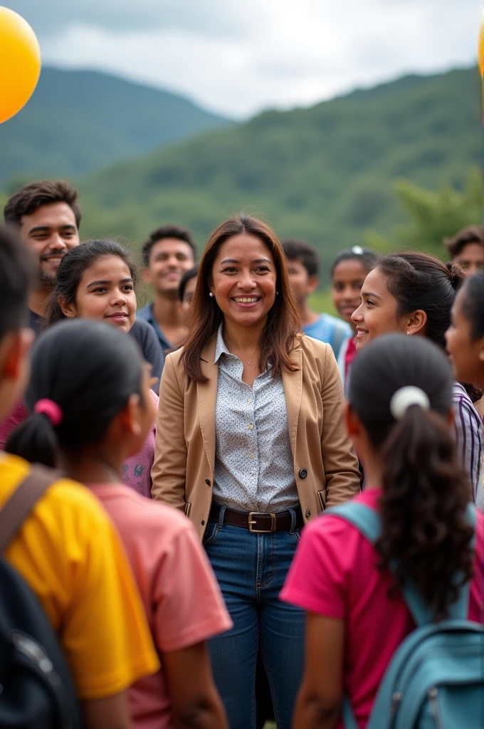 Image of the governor of the Cauca Valley, colombia, Dr. Dilian Francisca Toro Torres with young people around her celebrating Youth Day