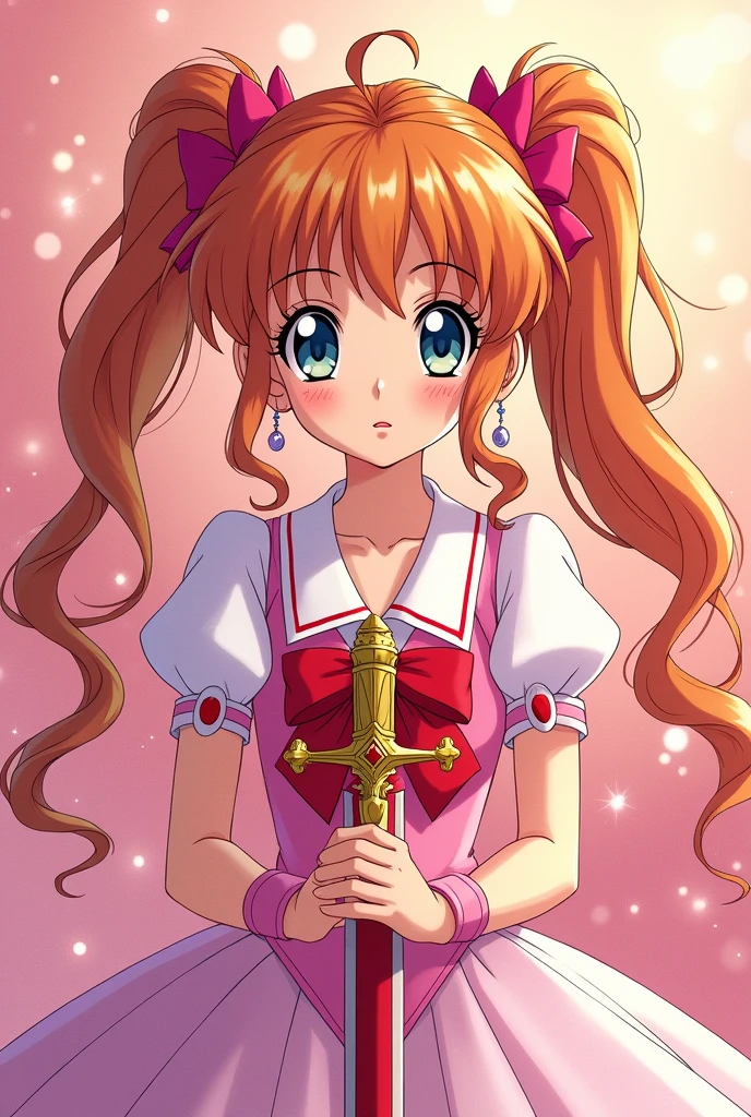 garota de アニメ com uma espada , Card Captor Sakura, magical girl, sakura from Card Captor Sakura, Sakura Kinomoto, portrait of magical girl, style of magic, sparkling magic, cute アニメ, CLAMP style, classic shoujo, アニメ!!!!!!!!!!!!!!!, アニメ!!!!, アニメ princess, aya takano color style
