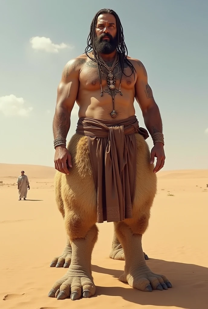 Create a man with camel legs instead of legs