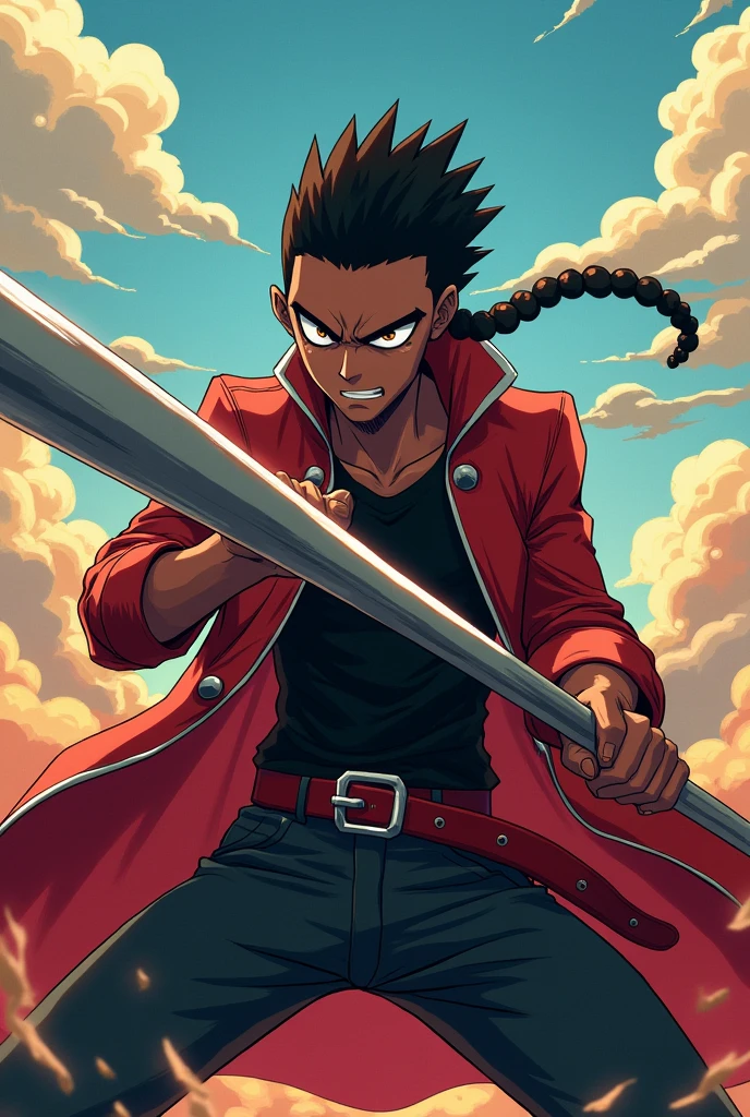 Metal bat From the anime One Punch Man style anime character, black guy, with short braided hair