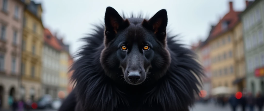 Fenrir furry in a black coat in Prague