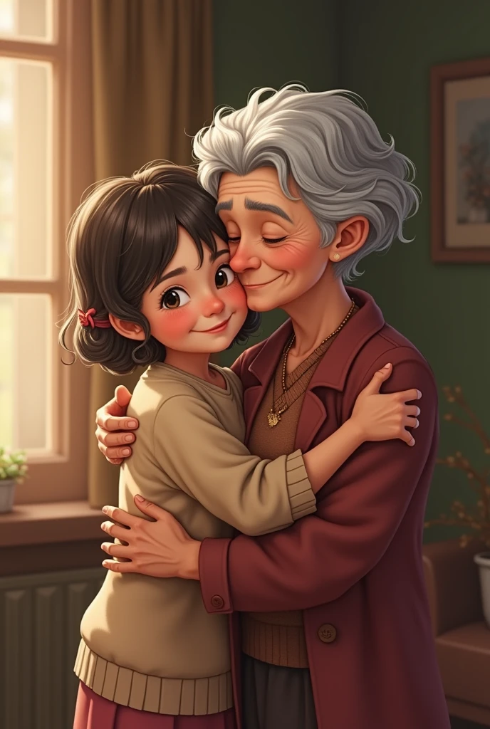 Grandmother and granddaughter hugging each other