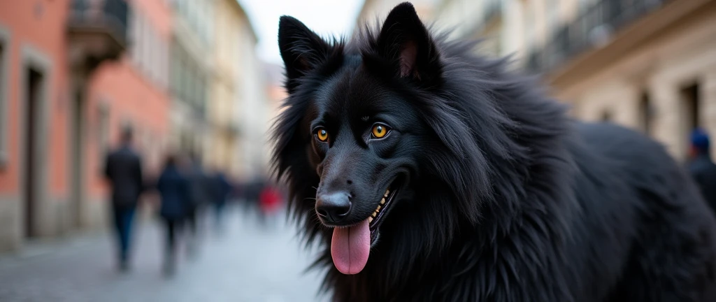 Fenrir furry in a black coat in Prague