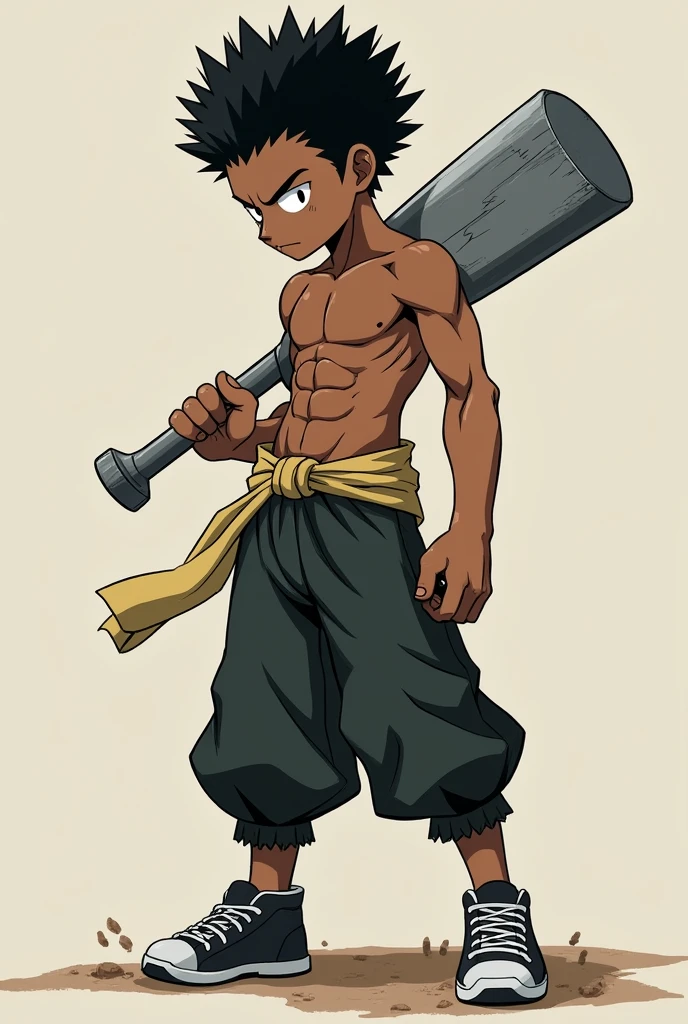 Metal bat From the anime One Punch Man style anime character, black guy, short black hair, for profile photo