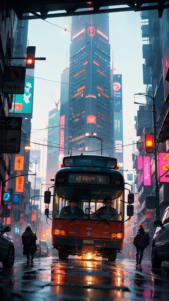 Cyberpunk burning bus