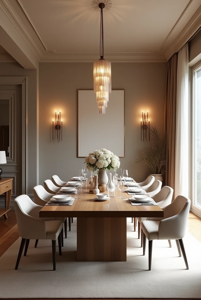 dining room in neutral tones with more larger decoration 