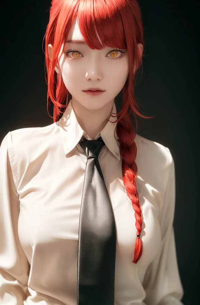 masterpiece, (photorealistic:1.4), best quality, beautiful lighting,
(ulzzang-6500:0.5), makima \(chainsaw man\), (red hair)+(long braided hair)+(bangs), yellow eyes, golden eyes, ((ringed eyes)), (white shirt), (necktie),
RAW photo, 8k uhd, film grain 