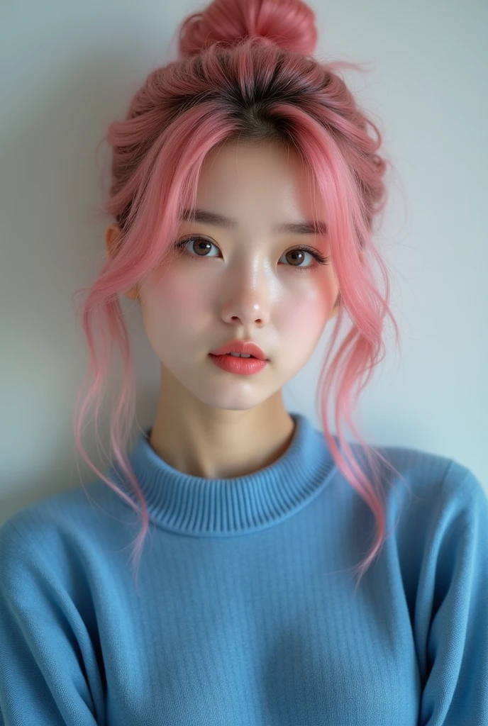She is cguabinga, real life (((Top quality, 8K, masterpiece: 1.3)),korean greal life,(((natural face natural real life greal life))) , (((Pink hair))), (((Medium chest))), (((Wearing a blue sweater dress))), (((belt))), show off clothes, whole body, Realistic eyes facing the camera , A more European face, 1 Greal life, Not too much makeup, Natural lips,beauty with Extreme but realistic beauty, Ultimate beauty, greal life named viktoria, Shoot it yourself, beauty , Slim abdominal muscles: 1.3, (Casual Hairstyle) ,1.2, Internal, Ultra-fine face, Exquisite eyes, Double eyelids, ((best quality, 8K, masterpiece: 1.3)), 1 Greal life, (Casual Hairstyle,1.2), Name is viki, Young teenagers, Healthy teenagers: 1.1, Ultra-thin face, beauty眼睛, Double eyelids, shame: 2, ((Realistic amateur Instagram pictures)), ((realistic breast)), sexy greal life, Pure face_v1, ulzzang-6500-v1.1,