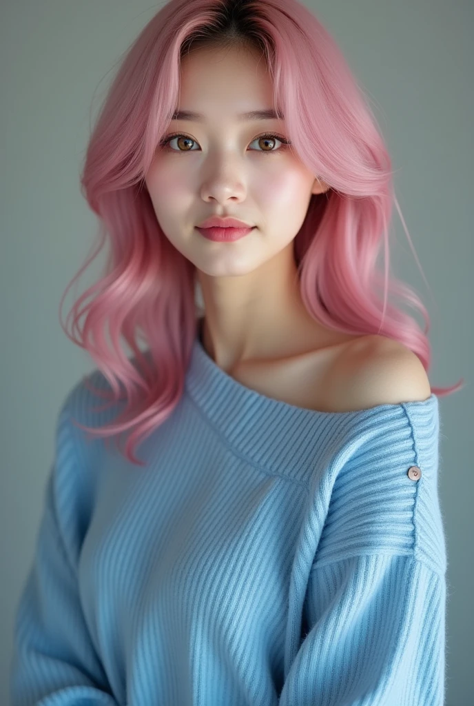 She is cguabinga, real life (((Top quality, 8K, masterpiece: 1.3)),korean greal life,(((natural face natural real life greal life))) , (((Pink hair))), (((Medium chest))), (((Wearing a blue sweater dress))), (((belt))), show off clothes, whole body, Realistic eyes facing the camera , A more European face, 1 Greal life, Not too much makeup, Natural lips,beauty with Extreme but realistic beauty, Ultimate beauty, greal life named viktoria, Shoot it yourself, beauty , Slim abdominal muscles: 1.3, (Casual Hairstyle) ,1.2, Internal, Ultra-fine face, Exquisite eyes, Double eyelids, ((best quality, 8K, masterpiece: 1.3)), 1 Greal life, (Casual Hairstyle,1.2), Name is viki, Young teenagers, Healthy teenagers: 1.1, Ultra-thin face, beauty眼睛, Double eyelids, shame: 2, ((Realistic amateur Instagram pictures)), ((realistic breast)), sexy greal life, Pure face_v1, ulzzang-6500-v1.1,