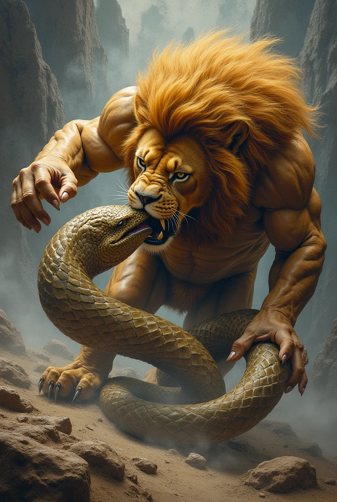 Drawing of a lion devouring Apollo's python snake