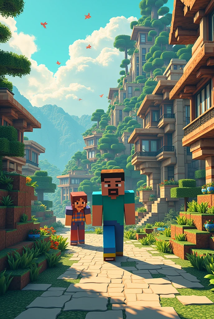 Can you create an image that mixes the manga universes?, of Minecraft and drawing