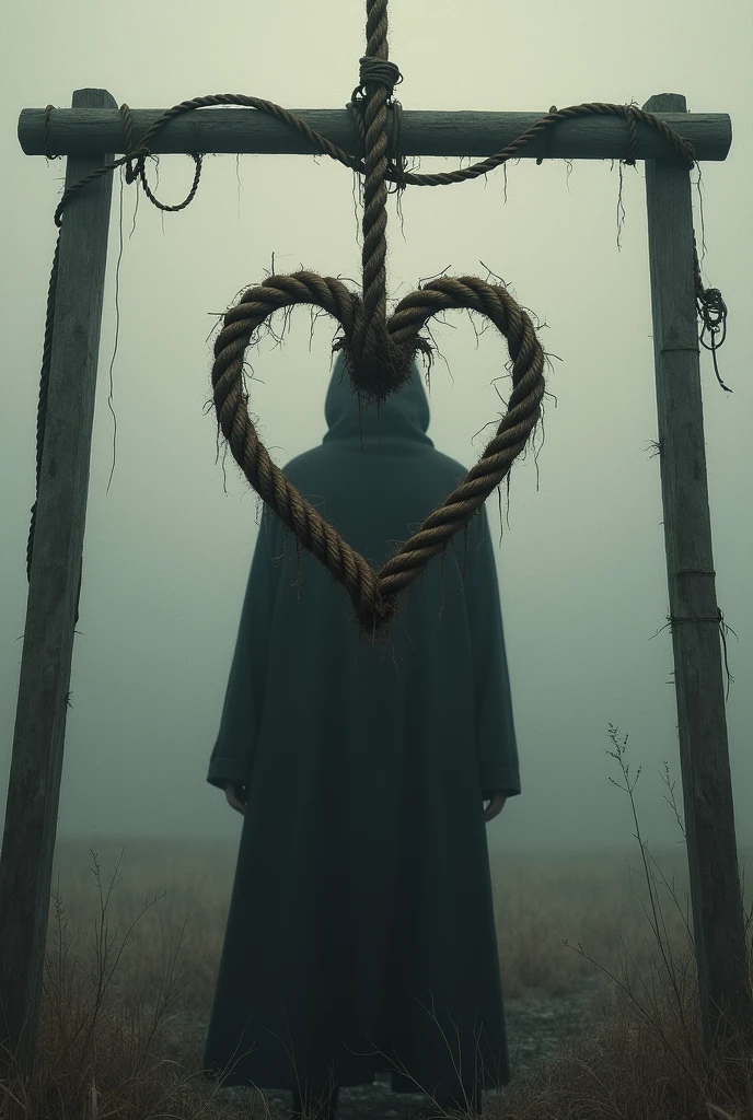 A realistic hanging rope like that of a gallows( 1800s death sentence artifact) People with the shape of a heart where the neck goes Like for a book cover