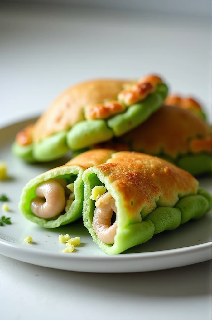 Green empanadas with squid, professionally plated 