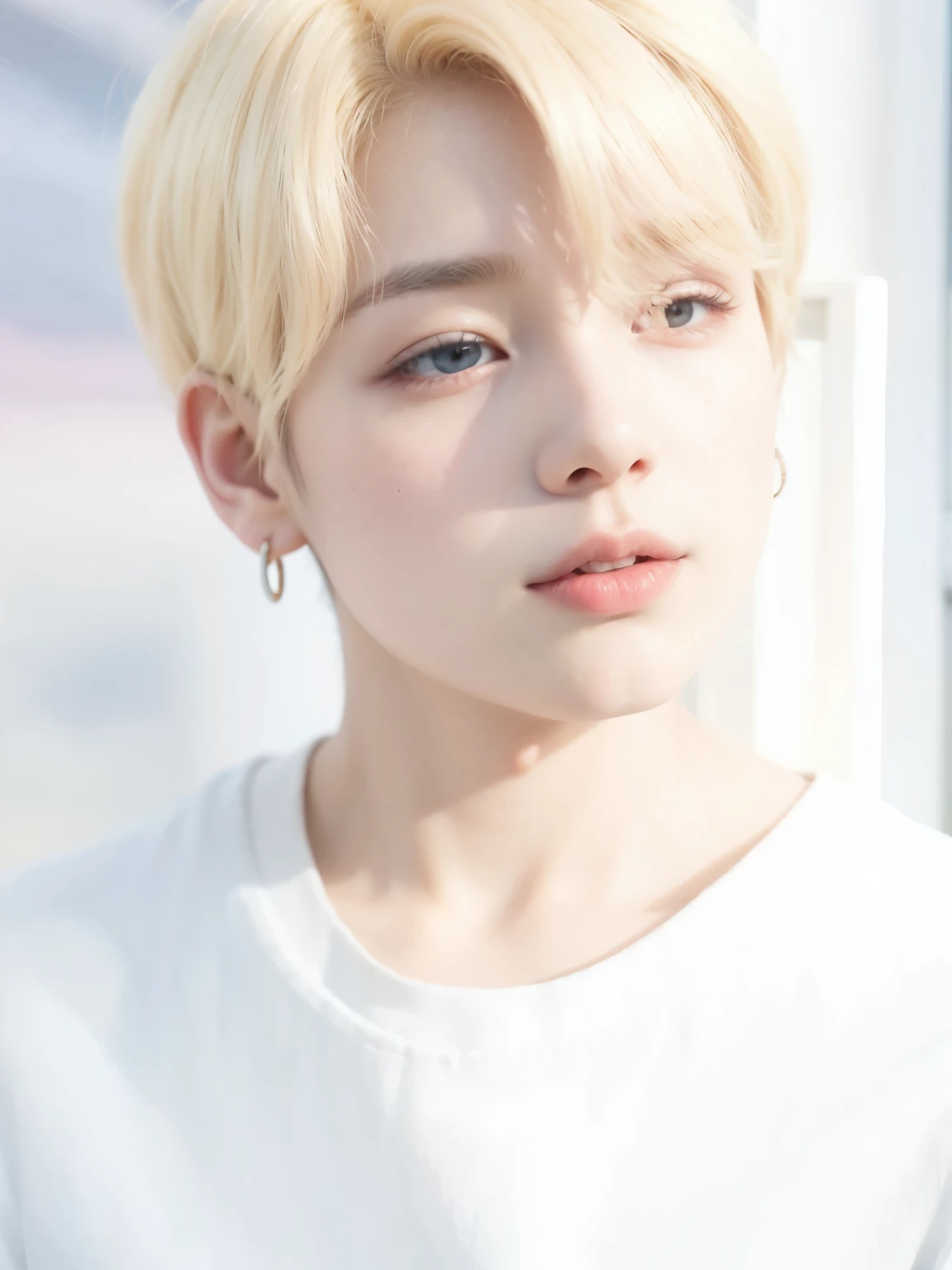 Arafa woman with colored hair sitting at a table, jung jaehyun, adorable and pale korean face, ulzzang inteligente, Kim Doyoung, with short hair, jossi do blackpink, Hong Jun Hyung, Tae June Kim, ulzzang, the hime cut, Jaeyeon Nam, xqc, park jimin, tomboy short platinum hair