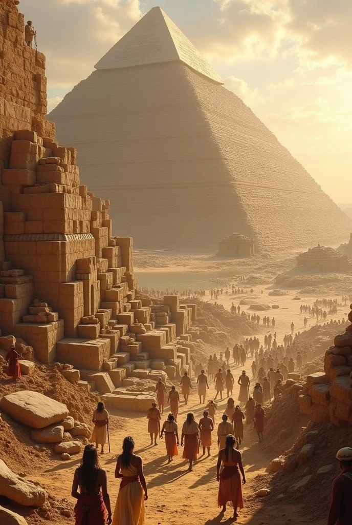 Create an image of how the pyramids were created