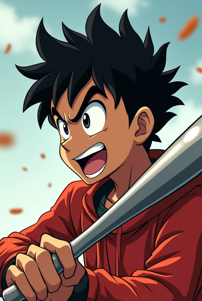 Metal bat From the anime One Punch Man style anime character, black guy, Short black hair for profile picture For YouTube , Closer to the camera, Anime Cartoon Style, More childish