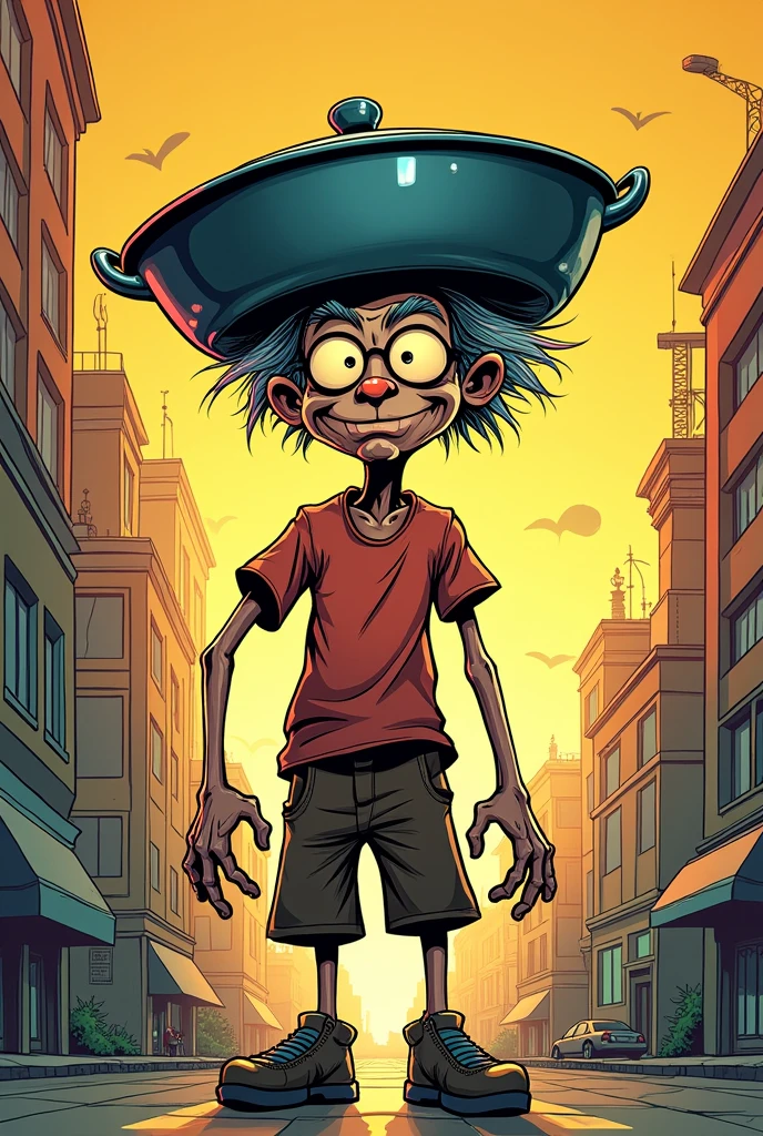 The Older Crazy Boy with a Pan on His Head and Tall in Comics