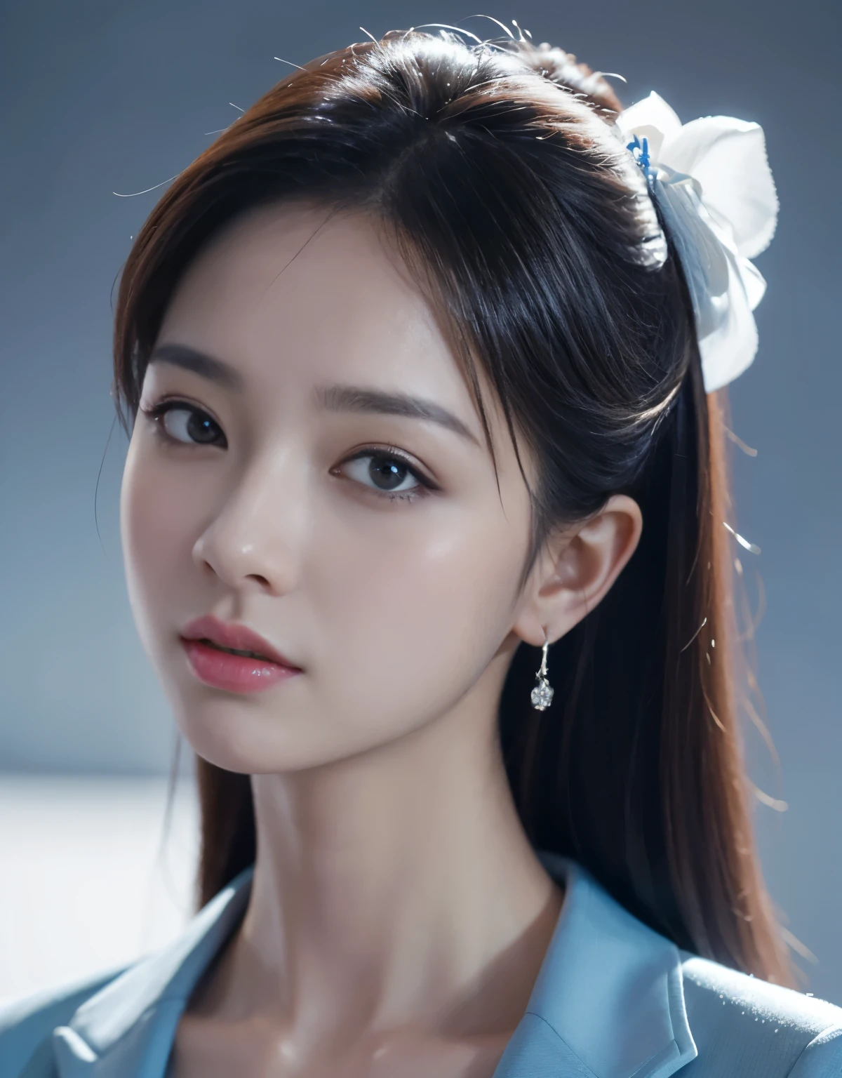 Close up portrait of woman in blue suit and white shirt, Elegant digital art, High-quality portraits, Shiny digital painting, Digital Art Images, Beautiful digital art, Elegant digital painting, Portrait of a female idol in Japan, Beautiful digital painting, Realistic cute girl drawing, high quality digital painting, TWICE's Tzuyu, Professional Profile Photo, Japanese Girls