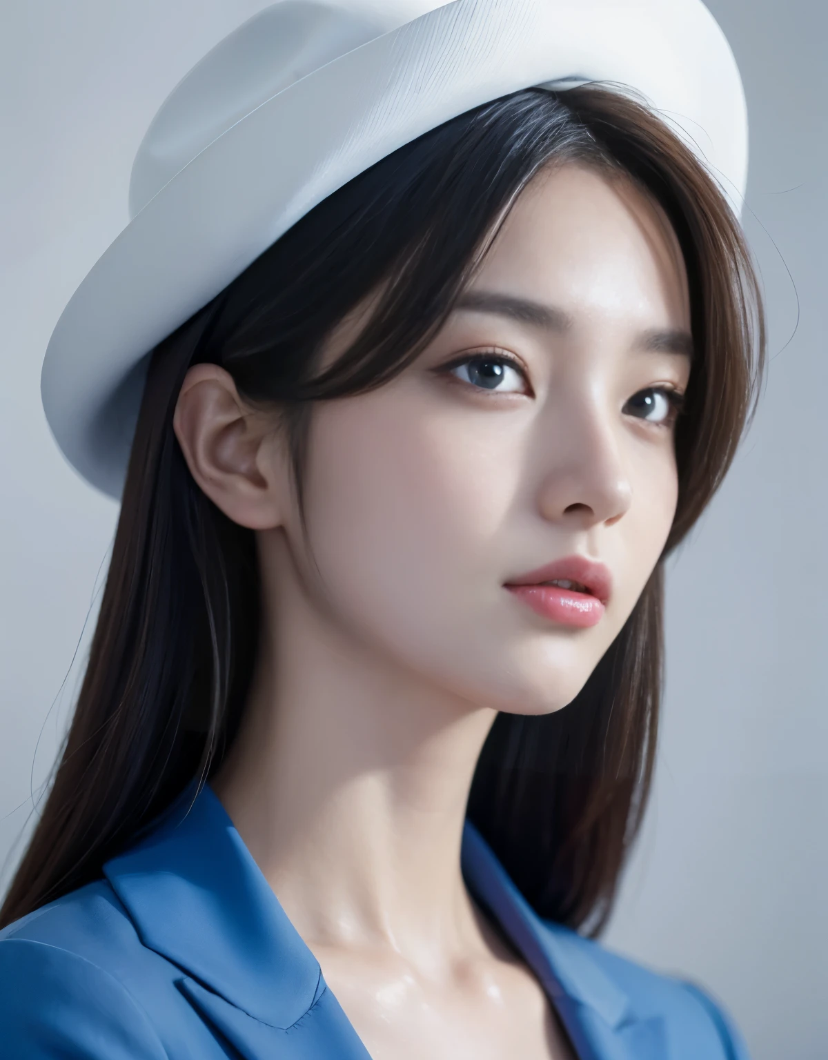 Close up portrait of woman in blue suit and white shirt, Elegant digital art, High-quality portraits, Shiny digital painting, Digital Art Images, Beautiful digital art, Elegant digital painting, Portrait of a female idol in Japan, Beautiful digital painting, Realistic cute girl drawing, high quality digital painting, TWICE's Tzuyu, Professional Profile Photo, Japanese Girls