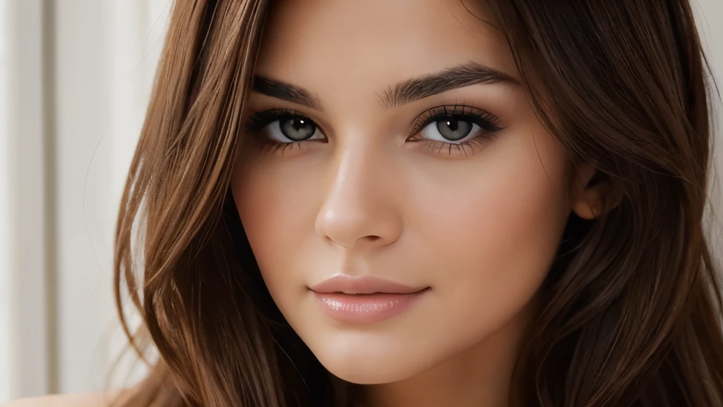 (Better image quality) face of a beautiful woman with brown eyes and brown hair ;very attractive image.