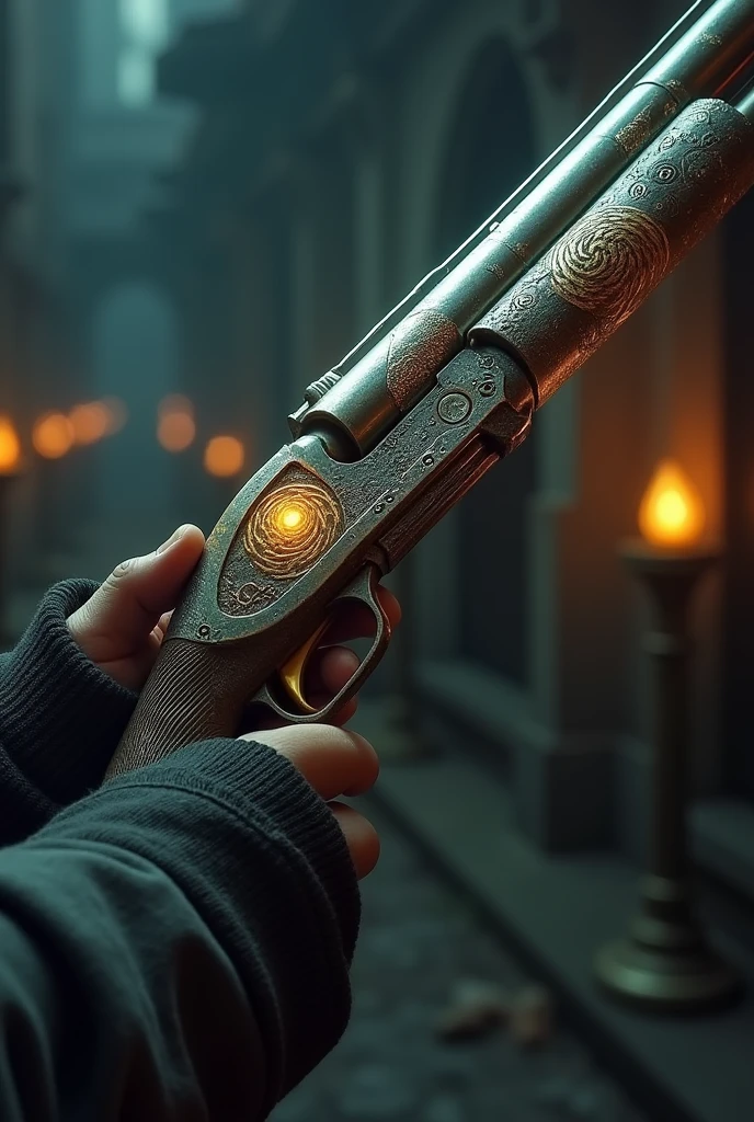 Long thick barrel shotgun with magic circles