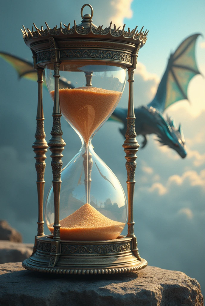 An image of an hourglass with dragons in the background

