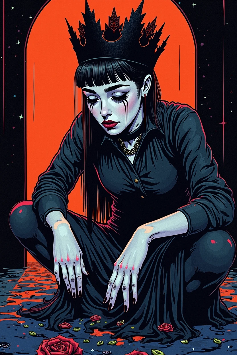 chiaroscuro technique on sensual illustration of an queen of cups, vintage queen, eerie, matte painting, by Hannah Dale, by Harumi Hironaka, extremely soft colors, hint of cyan vibrant, highly detailed, digital artwork, high contrast, dramatic, refined, tonal, highest quality,anatomy correct,ultra-wide-angle,depth of fields
