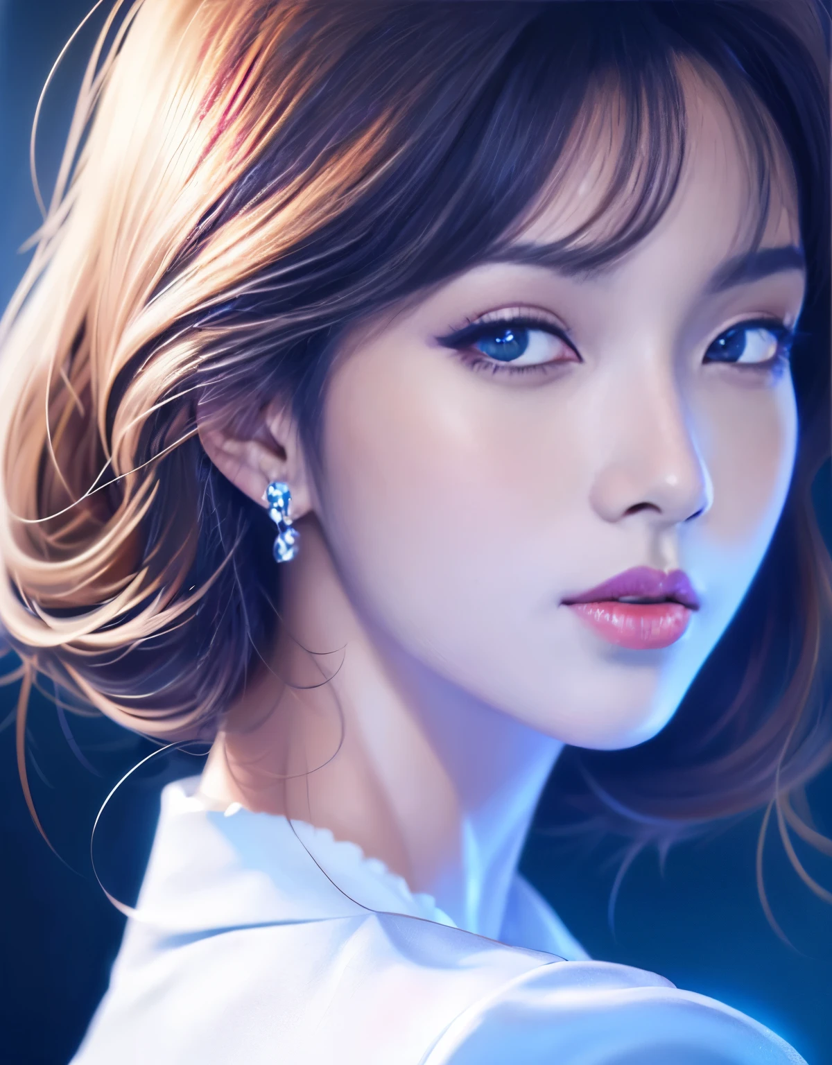 Close up portrait of woman in blue suit and white shirt, Elegant digital art, High-quality portraits, Shiny digital painting, Digital Art Images, Beautiful digital art, Elegant digital painting, Portrait of a female idol in Japan, Beautiful digital painting, Realistic cute girl drawing, high quality digital painting, TWICE's Tzuyu, Professional Profile Photo, Japanese Girls