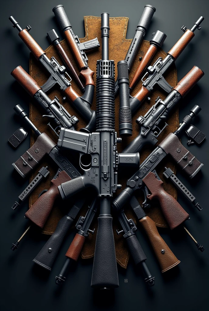 gun shop logo with lots of guns, m4 is parafal