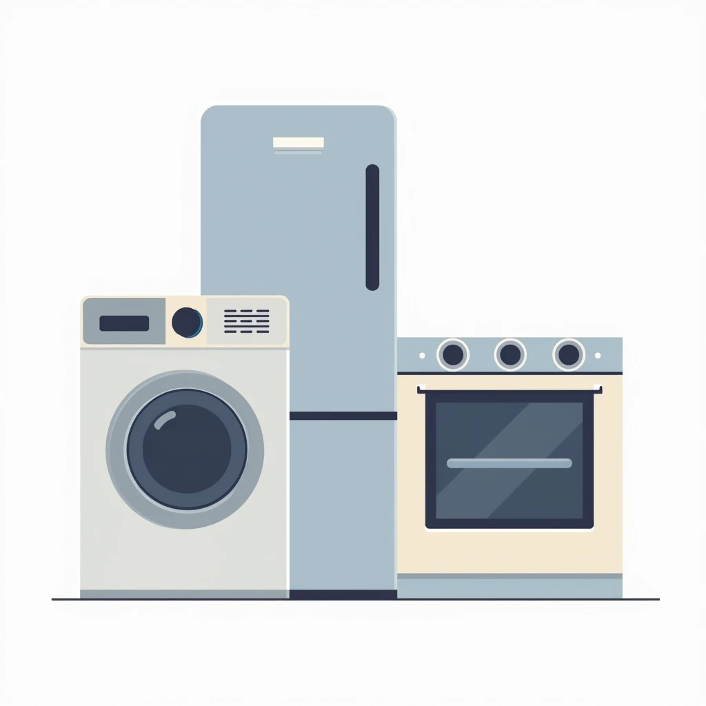 Logo for a home appliance spare parts store, refrigerator, washing machine and electric oven, without background
