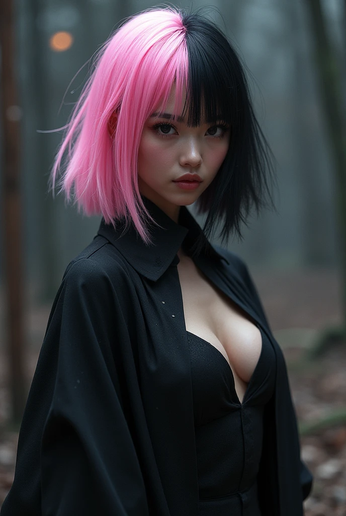 SEXY SUPERPOWERED ASIAN VILLAIN, long hair - half pink and half black 