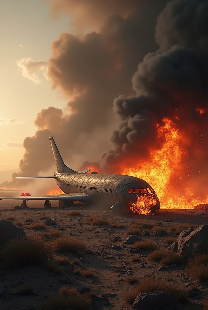 Crashed plane on fire
