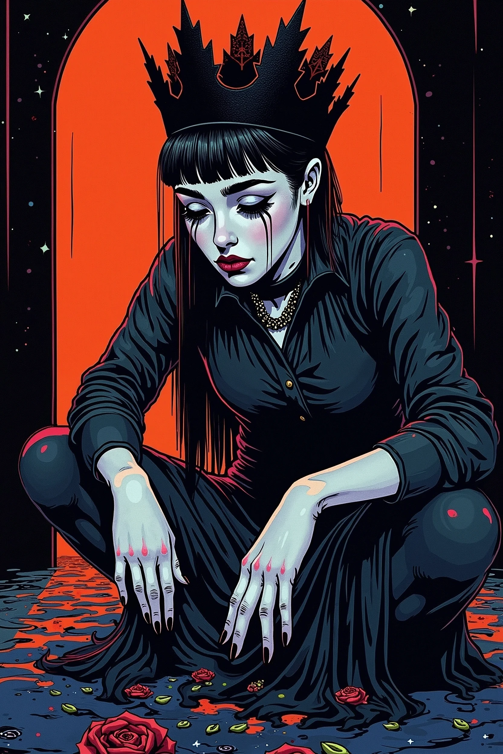 chiaroscuro technique on sensual illustration of an queen of cups, vintage queen, eerie, matte painting, by Hannah Dale, by Harumi Hironaka, extremely soft colors, hint of cyan vibrant, highly detailed, digital artwork, high contrast, dramatic, refined, tonal, highest quality，??????? correct，ultra-wide-angle，depth of fields