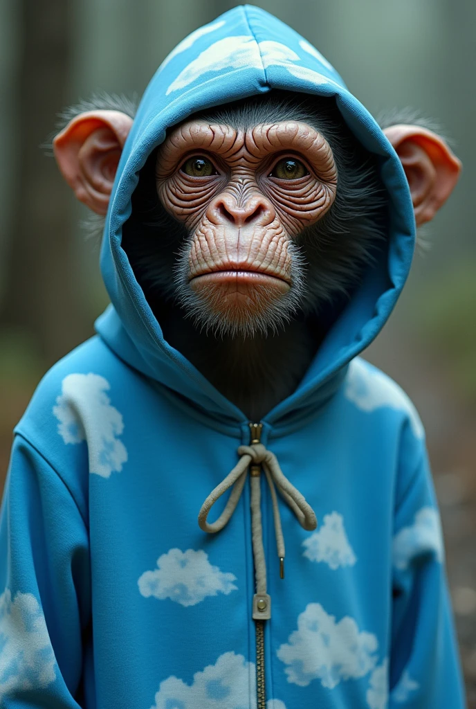 ugly monkey wearing blue sky hoodie

