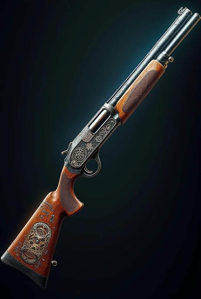 Long, thick barrel shotgun with magic circles on the stock and barrel.