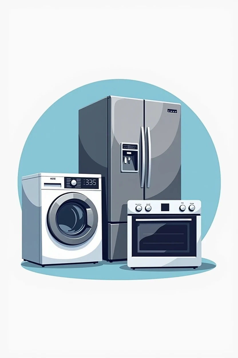 Logo for a home appliance spare parts store, refrigerator, washing machine and electric oven, without background