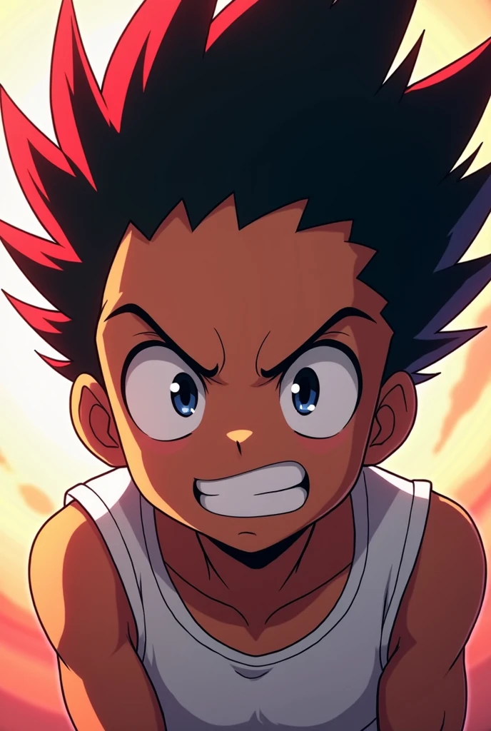 YOUTUBE PROFILE PICTURE, COM O ESTILO DO PERSOANGEM METAL BAT DO ANIME ONE PUNCH MAN, MORE CHILDISH STYLE, black male, , close to the camera
