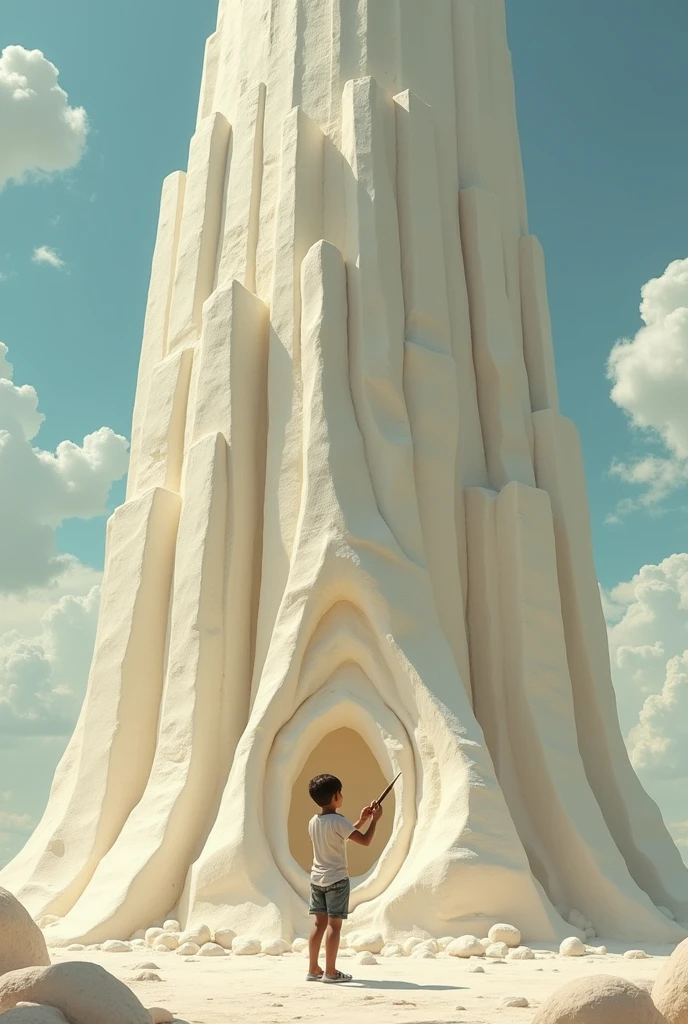 A boy carving a larger soap art A very large statue Much larger, with 2500 meters