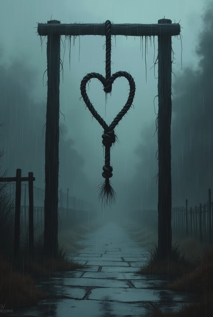 
Cover of a book called "love or the gallows"
I don&#39;t want people to appear, only the gallows as such and the rope forming a heart On a rainy day 