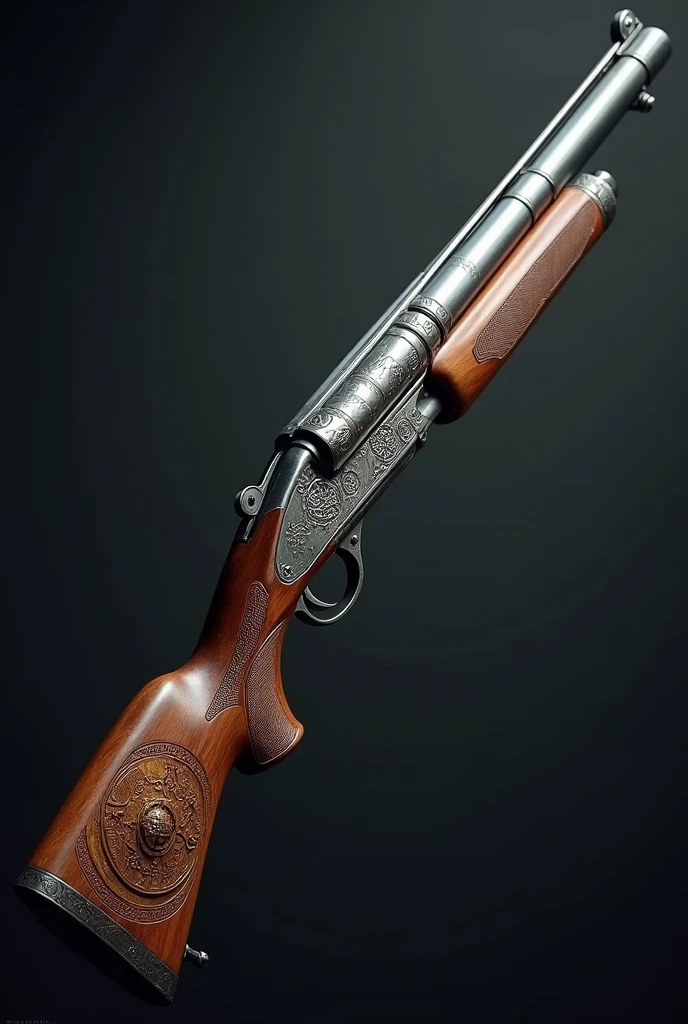 Long, thick barrel shotgun with magic circles on the stock and barrel.