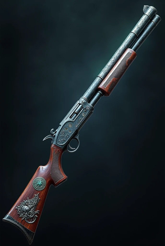 Long, thick barrel shotgun with magic circles on the stock and barrel.
