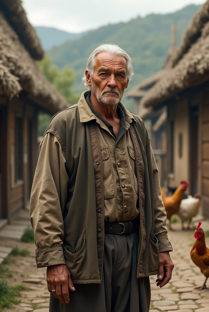 Picture of an old man in a village setting