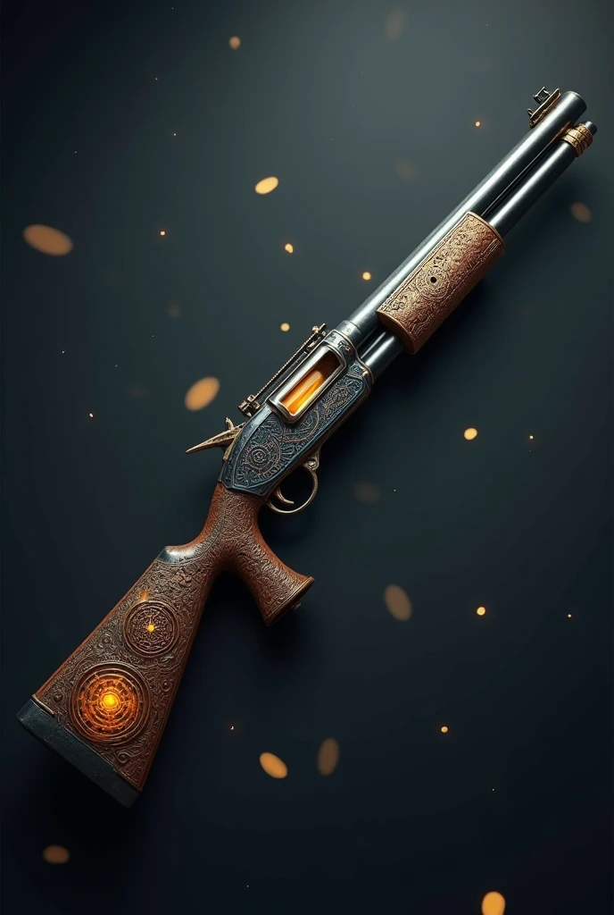 Long, thick barrel shotgun with magic circles on the stock and barrel.