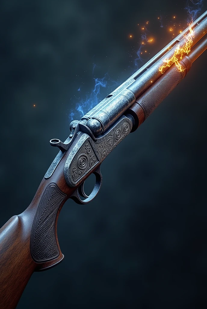 Long, thick barrel shotgun with magic circles on the stock and barrel.