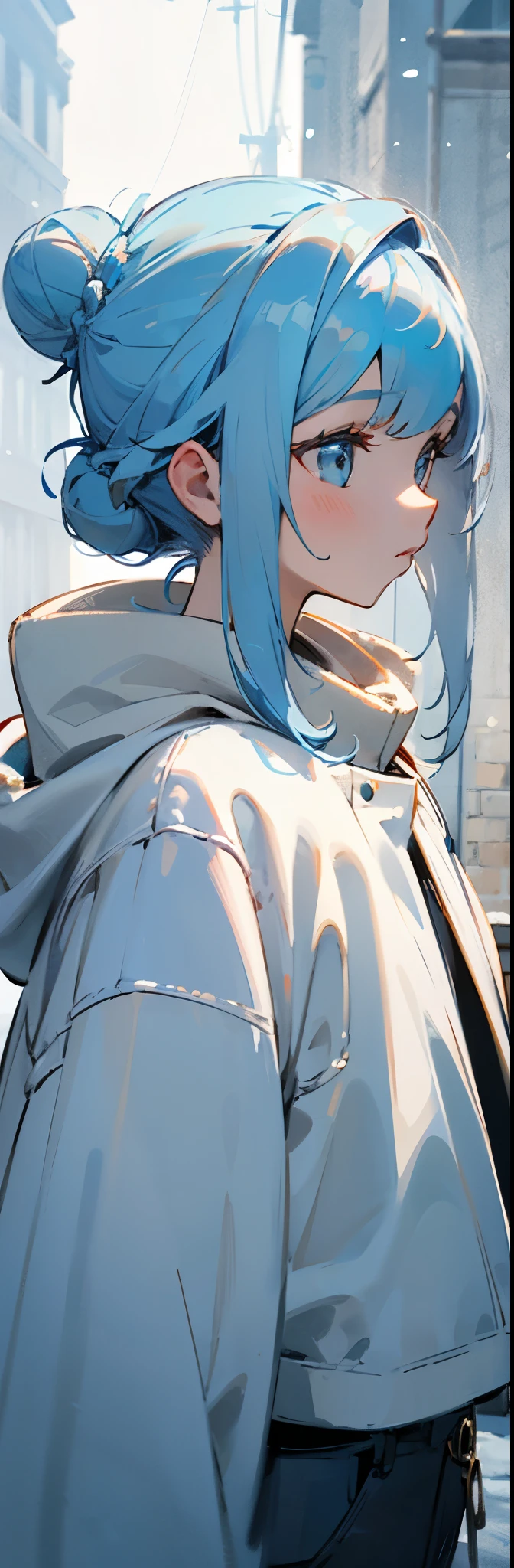 Straight hair,Hair Bun,Light blue hair,winter