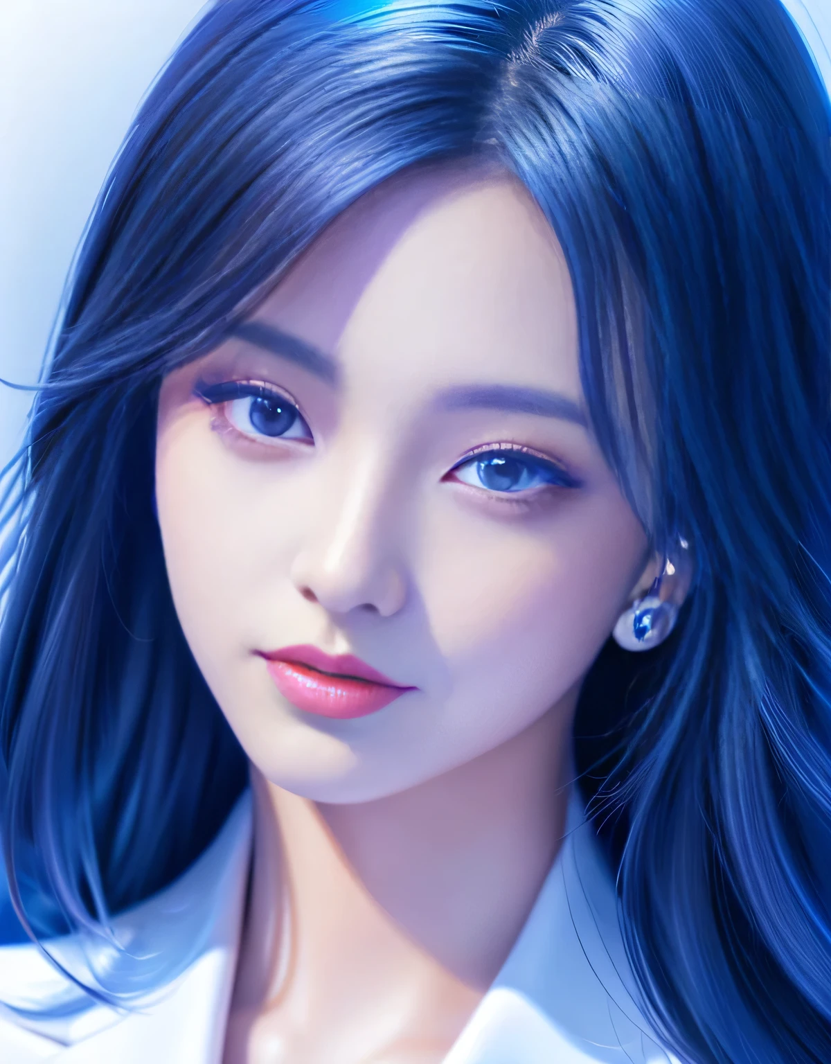 Close up portrait of woman in blue suit and white shirt, Elegant digital art, High-quality portraits, Shiny digital painting, Digital Art Images, Beautiful digital art, Elegant digital painting, Portrait of a female idol in Japan, Beautiful digital painting, Realistic cute girl drawing, high quality digital painting, TWICE&#39;s Tzuyu, Professional Profile Photo, Japanese Girls
