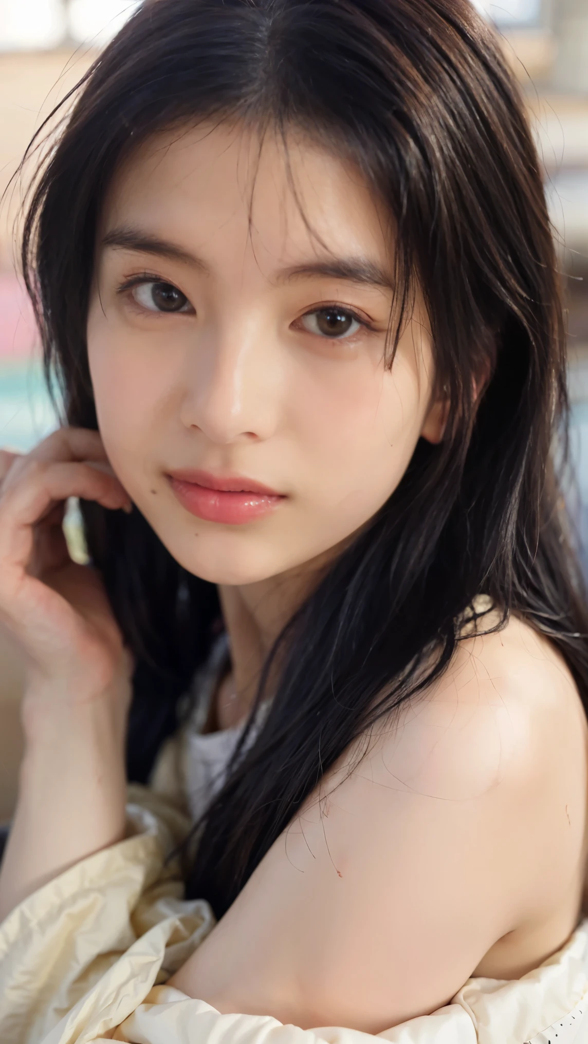 Everything modern:1.66, Cute Japanese Women Photos, smile, 20-year-old, Oil and hair palm for one-length straight hair:1.55, (photo Realistic:1.4), (hyper Realistic:1.4), (Realistic:1.3), (Smoother lighting:1.05), (Improving the quality of cinema lighting:0.9), 32K, 1 girl,20-year-oldの女の子, Realistic lighting, Backlight, The light shines on your face, Ray Tracing, (Bright light:1.2), (Improvement of quality:1.4), (Highest quality Realistic textured skin:1.4), fine grain, Detailed face,(smile:0), (Emphasis on face close-up:1.3), (Enhances the beauty of skin texture:1.1),((Extremely precise and accurate anatomy:1.0)), (Enhances the beauty of skin texture:1.1), Clean and glowing skin, mesh, thin:1.2, (Realistic:1.3), Realisticなライティング, (Smoother lighting:1.05), 32K, One Japanese woman, fine grain, Detailed face, (Film Grain:1.1),(Accentuates body lines:1.1), High resolution, Natural look, Kind eyes, Improves hair quality, Delicate light and shadow, Transparent muscles, Graceful pose, Beautiful Eyes, Sharp details, Soft light reflection, Beautiful contours, Delicate skin tone, Fine hair texture,Cute Japanese Women Photos,