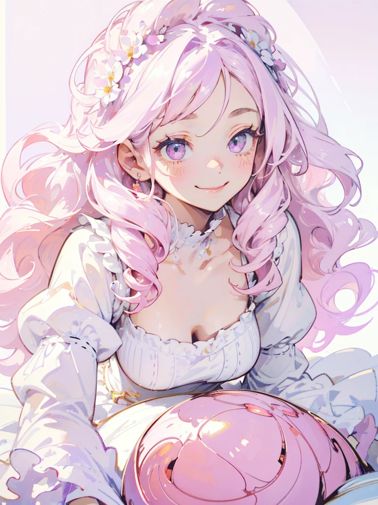 (masterpiece,Highest quality, Very detailed, beautiful, Exquisite, 16K, Full HD), ((smile,Happy:1.5)),get up,((Frills, Sparkling fluffy layered ball gown)), (Pink medium hair,Wavy Hair,Fluffy hair),(White skin,lavender eyes, Long eyelashes, Big eyes,Pale pink cheeks), (pastel colour,Fantasy art:1.2), (White Background:1.8),Facing forward,Upper Body,The body is facing forward, (masterpiece,Highest quality, Very detailed, beautiful, Exquisite, 16K, Full HD), ((smile,Happy:1.5)),get up,((Frills, Sparkling fluffy layered ball gown)), (Pink medium hair,Wavy Hair,Fluffy hair),(White skin,lavender eyes, Long eyelashes, Big eyes,Pale pink cheeks), (pastel colour,Fantasy art:1.2), (White Background:1.8),Facing forward,Upper Body,The body is facing forward, on all fours, big tits, showing the tongue