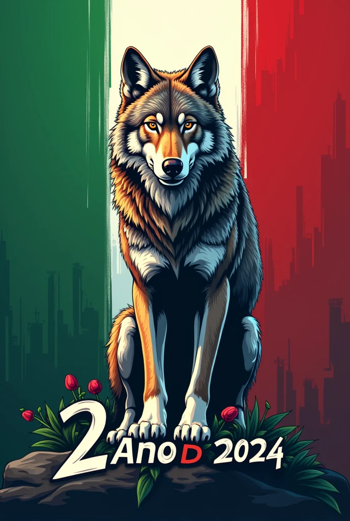 create a symbol for the Italian flag with a wolf and a name "2 Ano D 2024"