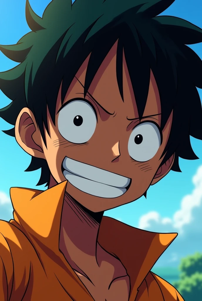 YOUTUBE PROFILE PICTURE, WITH THE STYLE OF THE ANIME ONE PIECE , MORE STYLE , black boy, close to the camera,